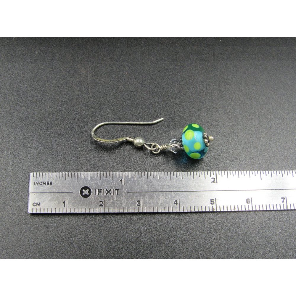 Sterling Silver Blue And Green Glass Earrings - Picture 4 of 5
